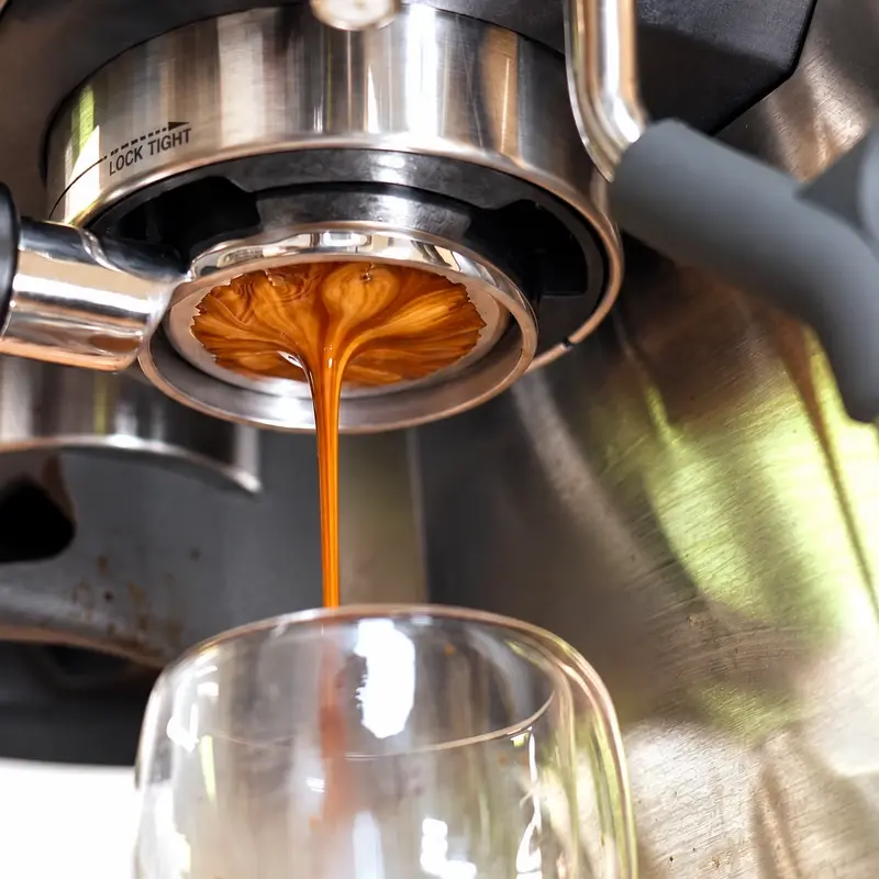A centered espresso stream from the actual Breville